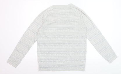 Jack Wills Women's Grey Fair Isle Long Sleeve Cotton T-Shirt UK 8