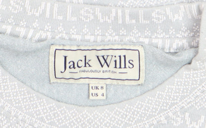 Jack Wills Women's Grey Fair Isle Long Sleeve Cotton T-Shirt UK 8