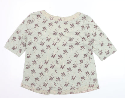 White Stuff Womens Green Floral Jersey Top UK 14 3/4 Sleeve