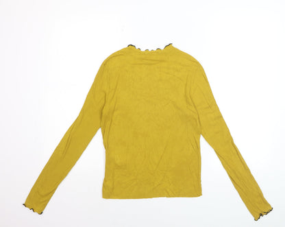 Zara Trafaluc Womens Yellow Ruffle High Neck Long Sleeve Top Size S