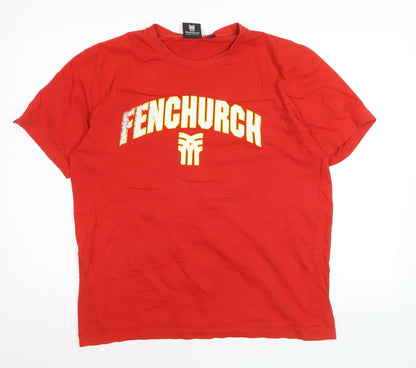 Fenchurch Men's Red Cotton Graphic Logo T-Shirt Size L