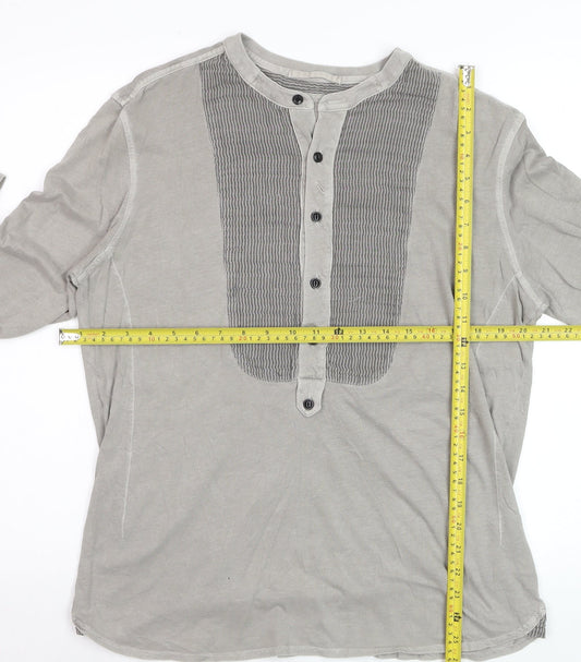 AllSaints Men’s Grey Cotton Henley Shirt M Long Sleeve Casual