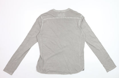 AllSaints Men’s Grey Cotton Henley Shirt M Long Sleeve Casual