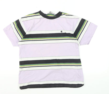 Carhartt Men's Multicoloured Striped Cotton Crew Neck T-Shirt XS