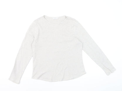 Marks & Spencer Women’s Ivory Long Sleeve Crew Neck Cotton Jersey Top Size 12