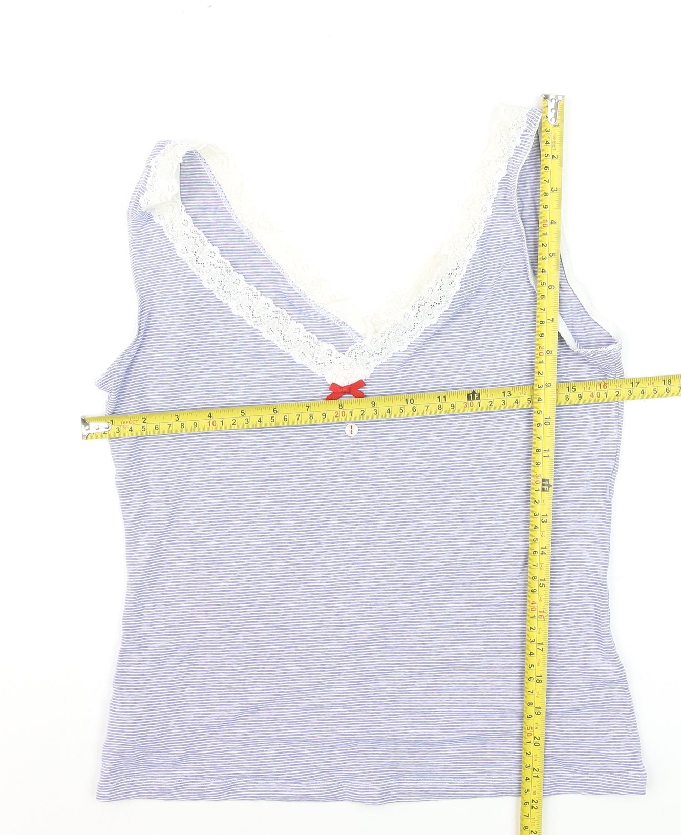 MNG Suit Women Blue Striped Lace Trim Camisole Tank Top Size L