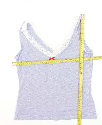 MNG Suit Women Blue Striped Lace Trim Camisole Tank Top Size L