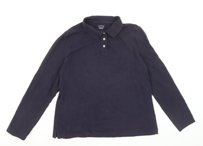 Lands' End Men Navy Long Sleeve 100% Cotton Polo Shirt XL Classic Fit