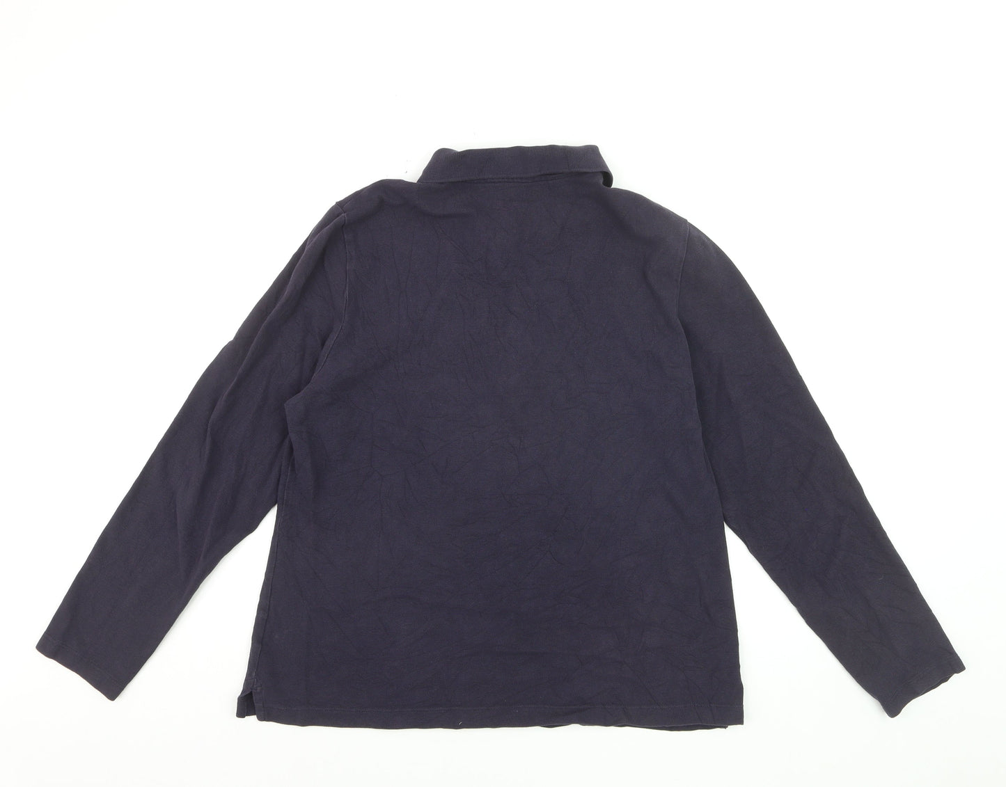 Lands' End Men Navy Long Sleeve 100% Cotton Polo Shirt XL Classic Fit