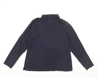 Lands' End Men Navy Long Sleeve 100% Cotton Polo Shirt XL Classic Fit