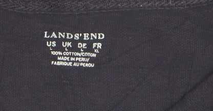 Lands' End Men Navy Long Sleeve 100% Cotton Polo Shirt XL Classic Fit