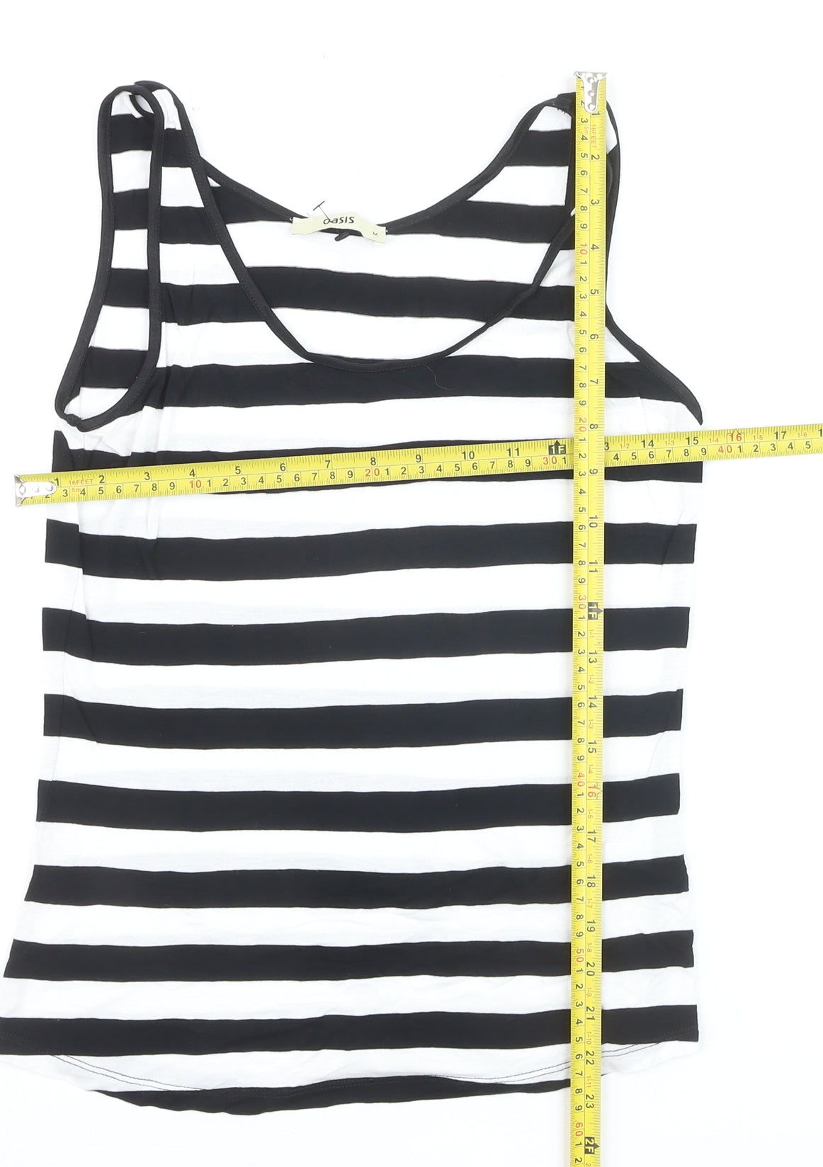 Oasis Women's Black and White Striped Tank Top Size M