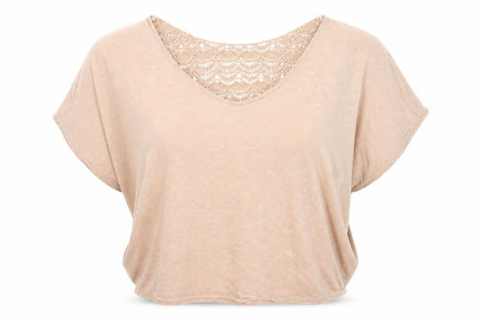 Miss Selfridge Women's Beige Crochet Cropped Blouse Size 14
