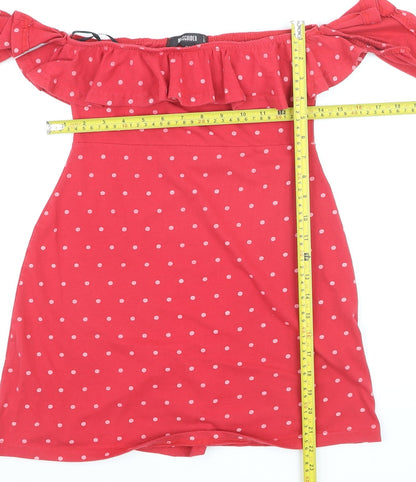 Missguided Women's Red Polka Dot Off Shoulder Ruffle Tunic Top Size 8