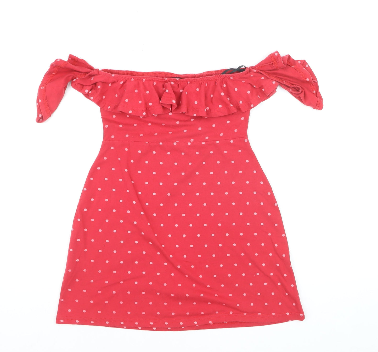 Missguided Women's Red Polka Dot Off Shoulder Ruffle Tunic Top Size 8