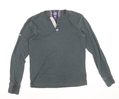 Superdry Men’s Green Long Sleeve Henley Top Size L Cotton Casual