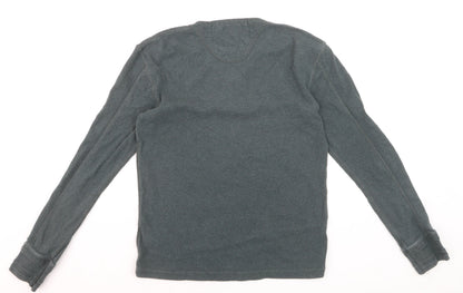 Superdry Men’s Green Long Sleeve Henley Top Size L Cotton Casual
