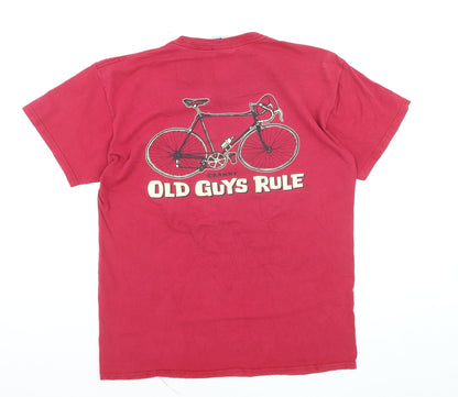 Old Guys Rule Men's Red Graphic T-Shirt Size M Funny Bicycle Print