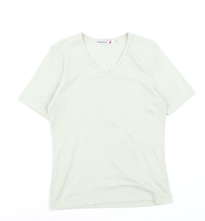 Poppy Womens Green V-Neck Short Sleeve Basic T-Shirt Size 10