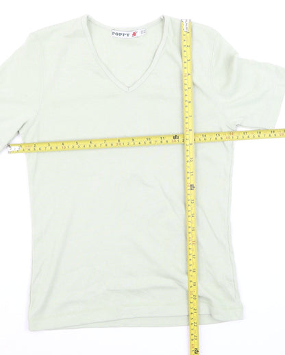 Poppy Womens Green V-Neck Short Sleeve Basic T-Shirt Size 10