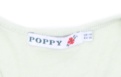 Poppy Womens Green V-Neck Short Sleeve Basic T-Shirt Size 10