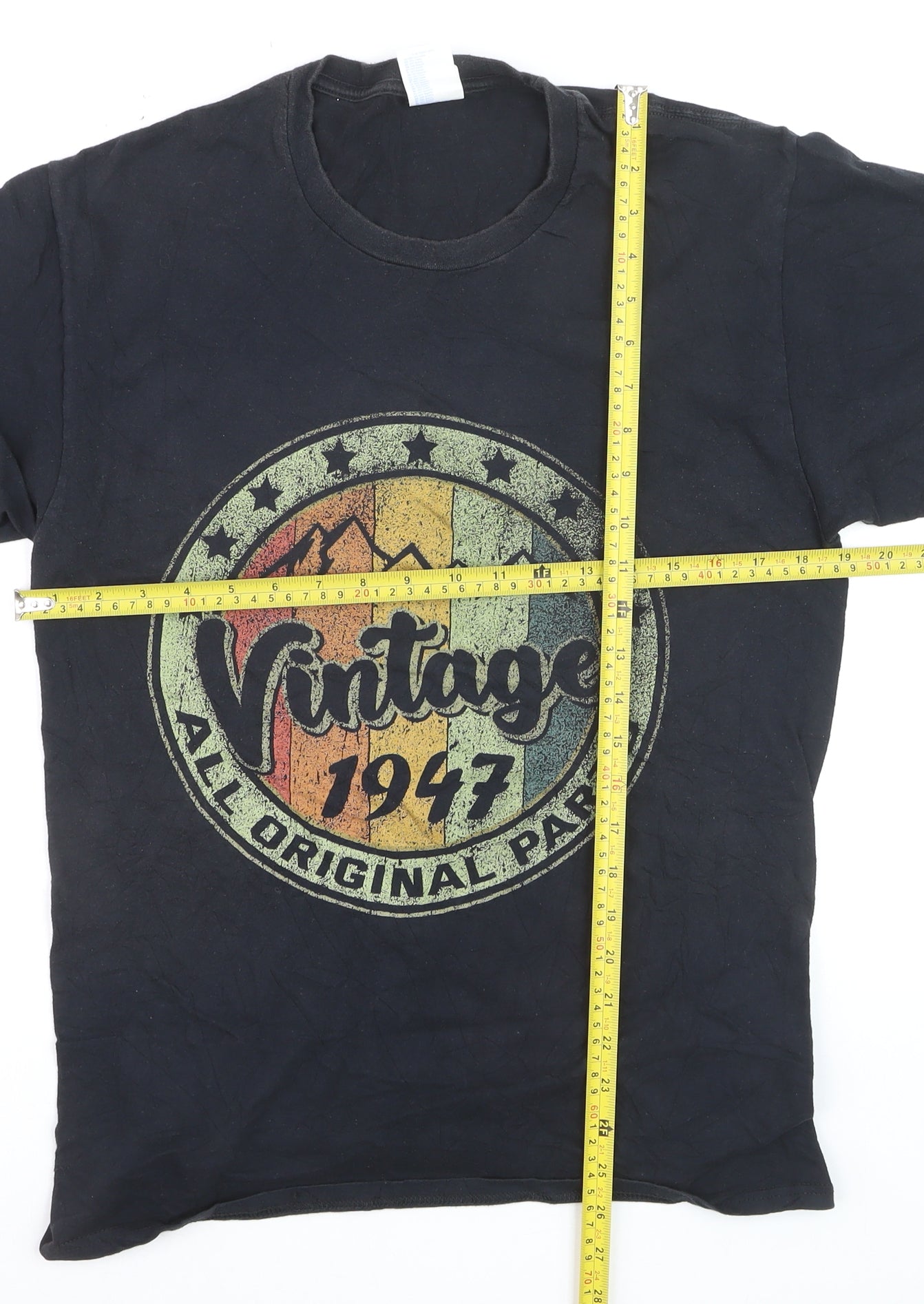 Port & Company Men's Black Vintage 1947 Graphic Cotton T-Shirt M