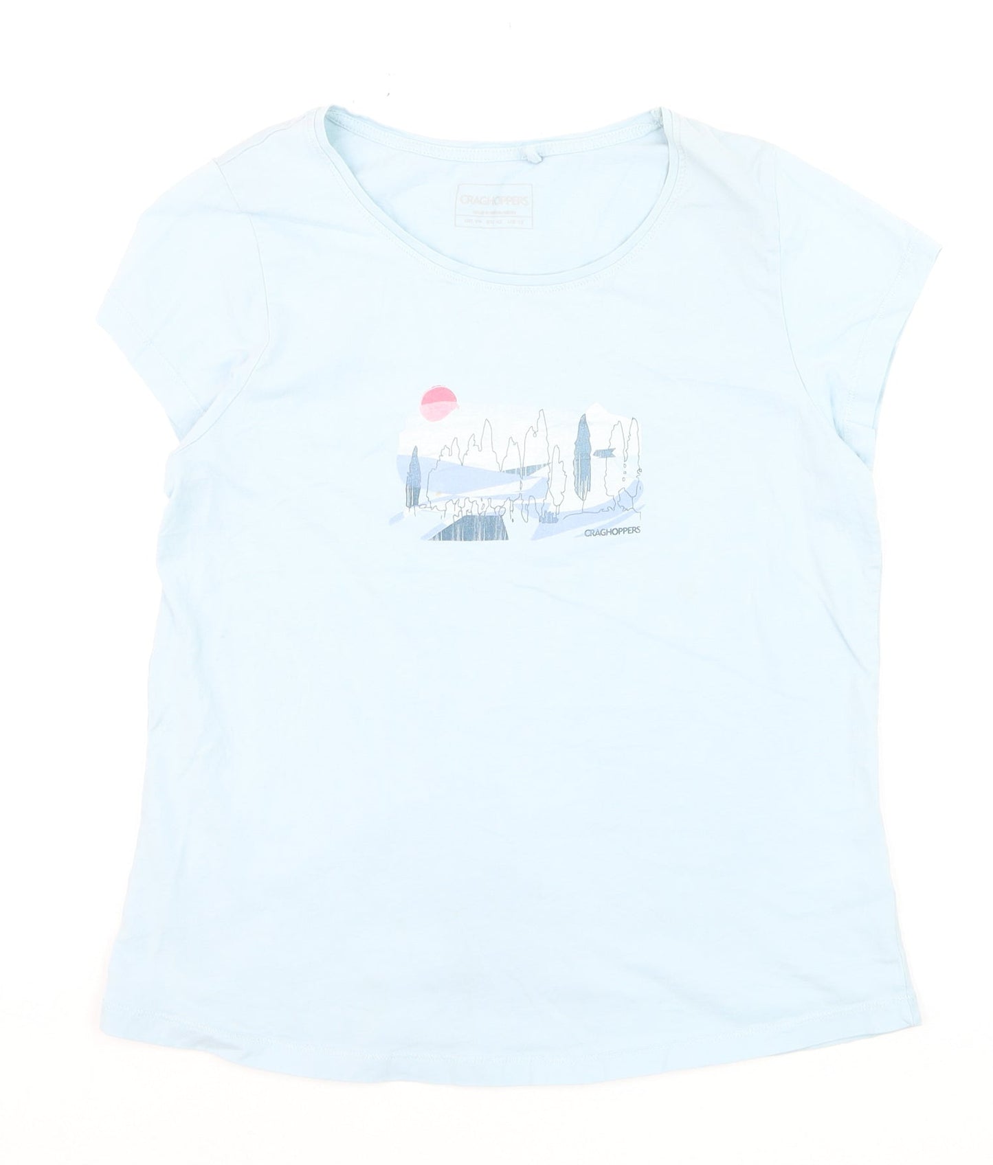 Craghoppers Women Blue Cotton Short Sleeve Graphic T-Shirt Size 14