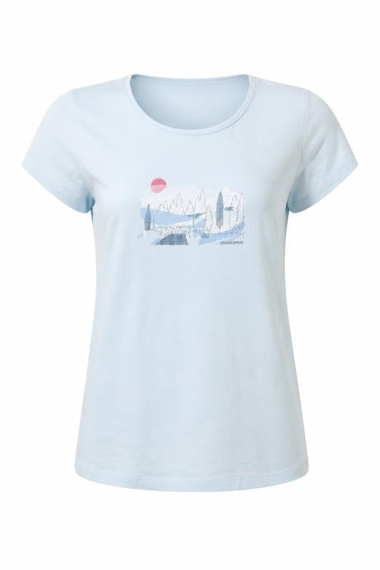 Craghoppers Women Blue Cotton Short Sleeve Graphic T-Shirt Size 14