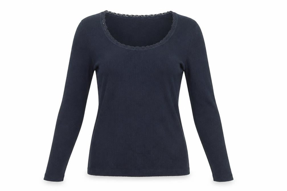 Superdry Women’s Blue Long Sleeve Cotton Blend Scoop Neck Top S