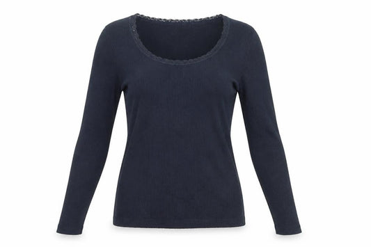 Superdry Women’s Blue Long Sleeve Cotton Blend Scoop Neck Top S