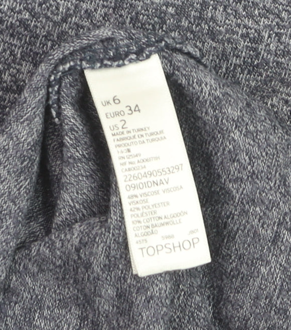 Topshop Women’s Blue Jersey 3/4 Sleeve Relaxed T-Shirt Size 6
