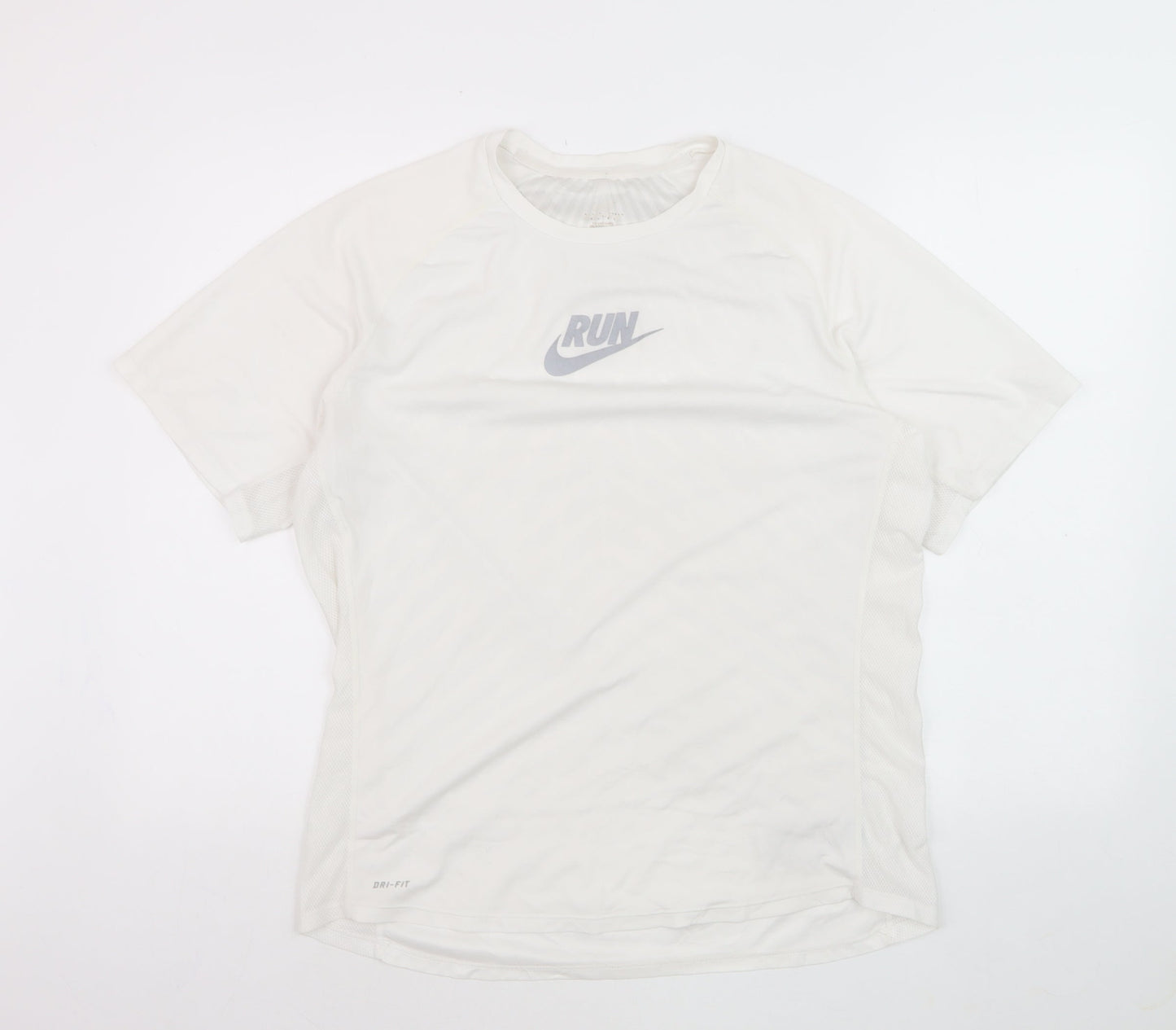 Nike Dri-Fit Men's White RUN Graphic Athletic T-Shirt Size M