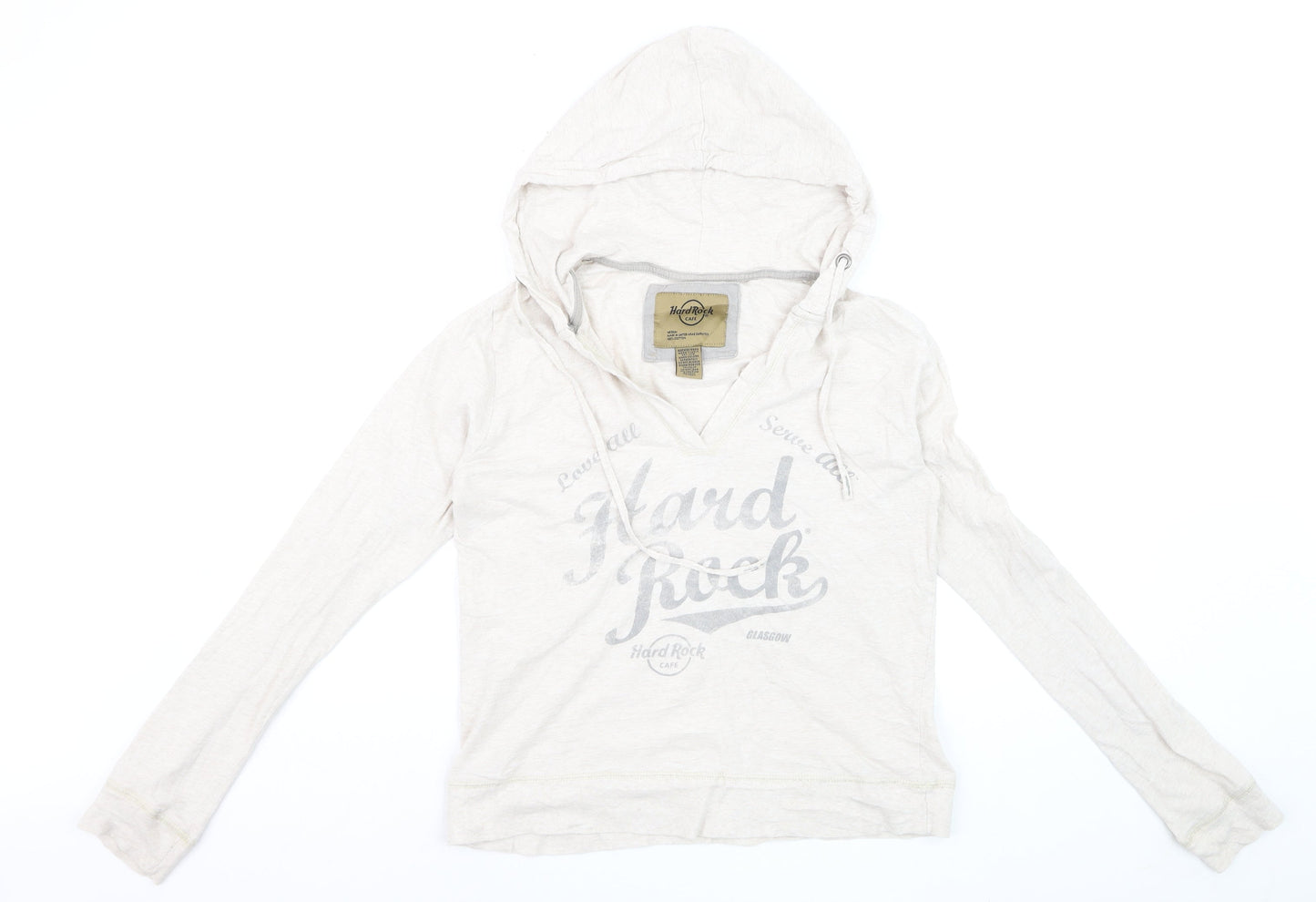 Hard Rock Cafe Womens Beige Pullover Hoodie Medium Cotton