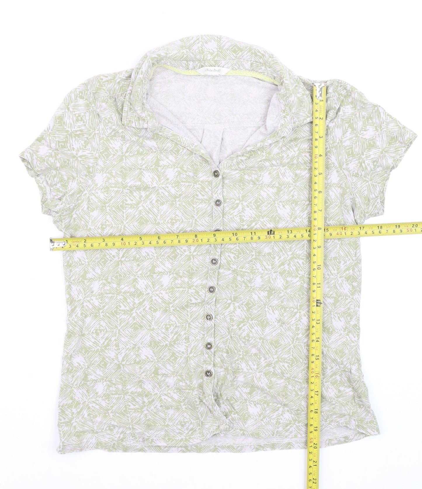 White Stuff Womens Green Collared Button-Up Linen Top Size 10
