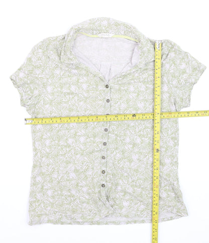 White Stuff Womens Green Collared Button-Up Linen Top Size 10