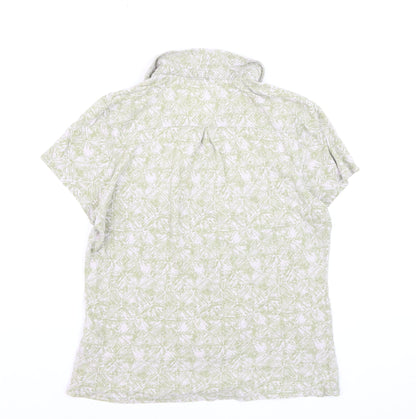 White Stuff Womens Green Collared Button-Up Linen Top Size 10