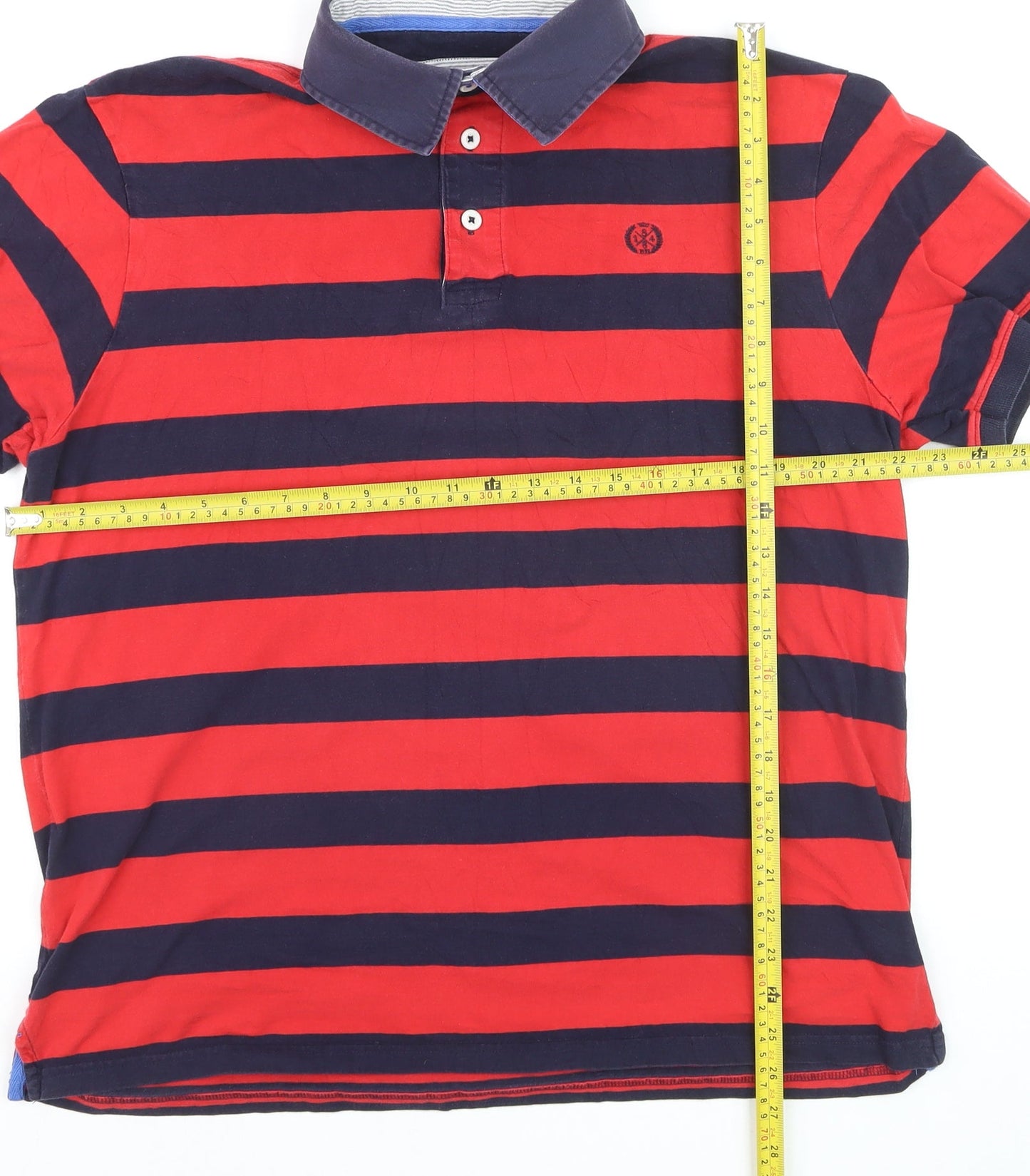 Marks and Spencer Blue Harbour Men's Red Navy Striped Polo L Regular Fit