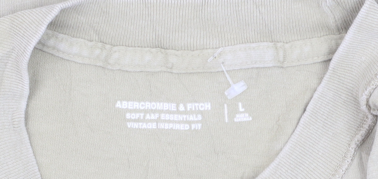 Abercrombie & Fitch Men's Beige Crew Neck Cotton T-Shirt Large