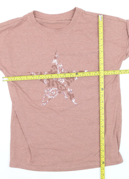 Next Women’s Brown Sequin Star T-Shirt Size 12 Short Sleeve