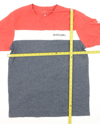 Rip Curl Men's Colourblock Crew Neck T-Shirt Coral Grey Size L