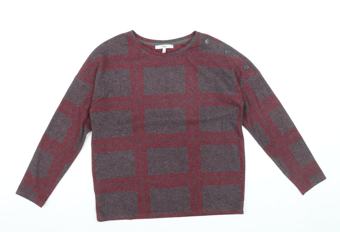 Next Women's Red Check Knit Button Shoulder Jumper Size 10