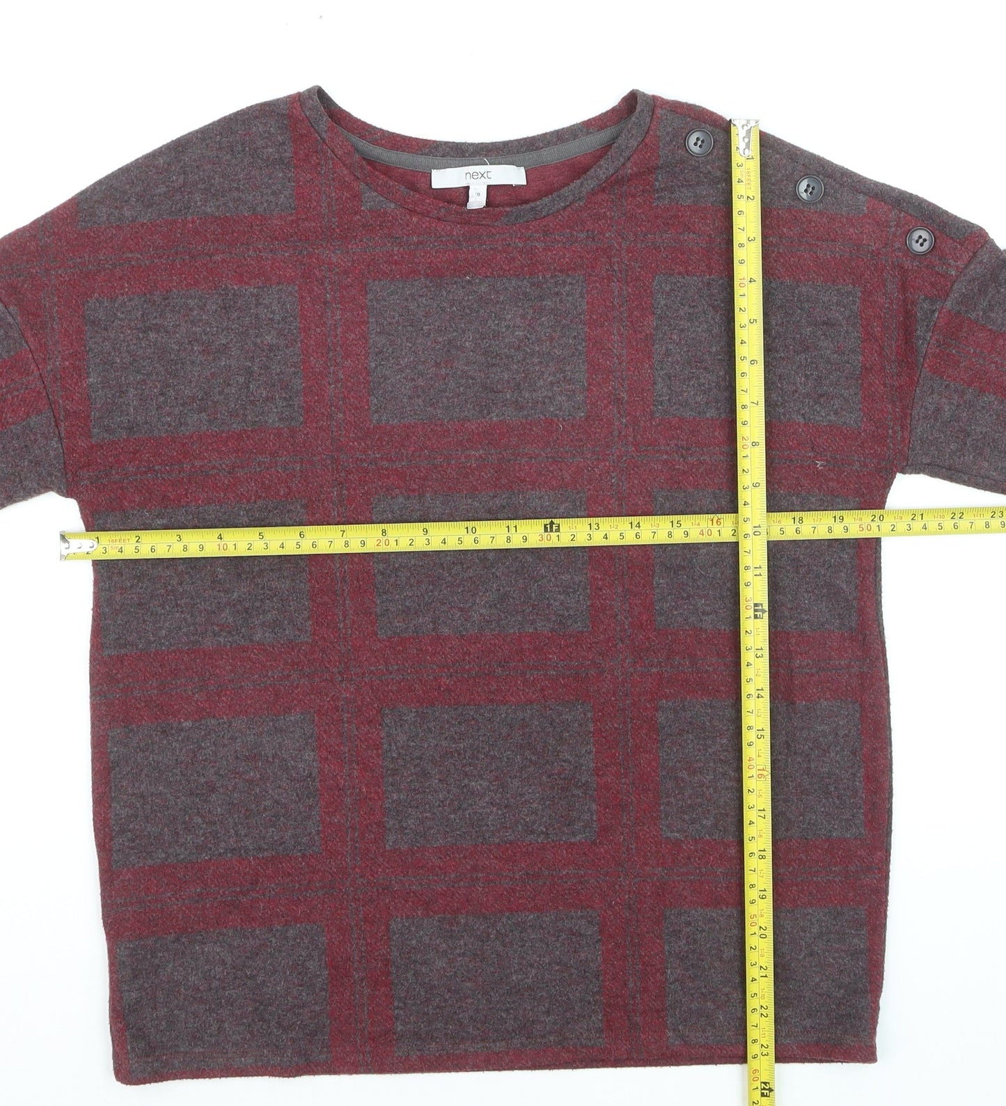 Next Women's Red Check Knit Button Shoulder Jumper Size 10