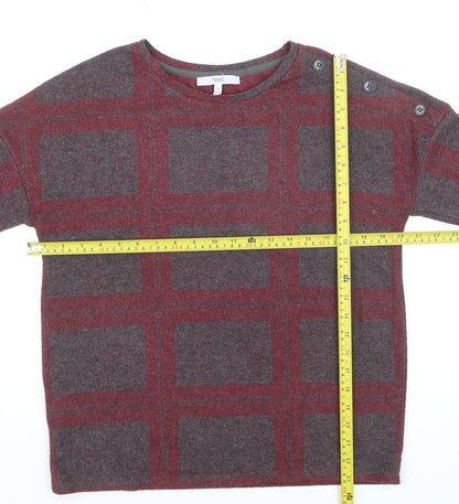 Next Women's Red Check Knit Button Shoulder Jumper Size 10