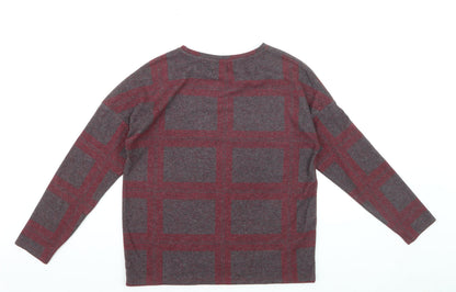 Next Women's Red Check Knit Button Shoulder Jumper Size 10