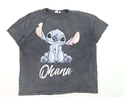 Disney Women’s Grey Ohana Stitch Graphic T-Shirt XL Cotton Casual
