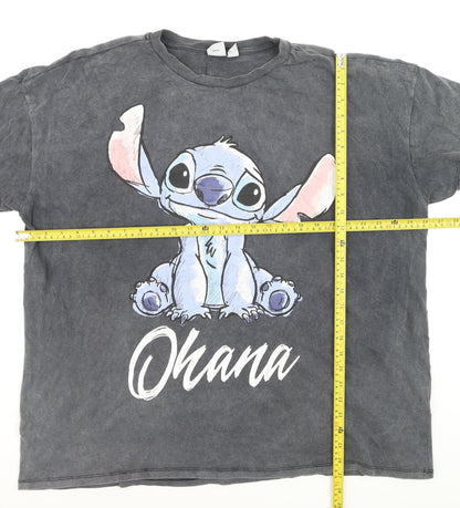 Disney Women’s Grey Ohana Stitch Graphic T-Shirt XL Cotton Casual