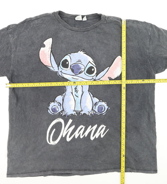 Disney Women’s Grey Ohana Stitch Graphic T-Shirt XL Cotton Casual