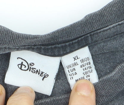 Disney Women’s Grey Ohana Stitch Graphic T-Shirt XL Cotton Casual