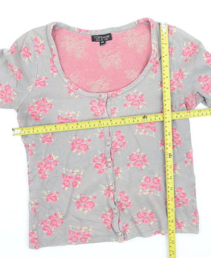 Topshop Women's Grey Floral Button-Up Crop Top Size 10
