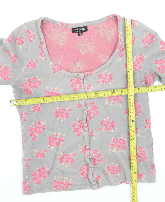 Topshop Women's Grey Floral Button-Up Crop Top Size 10
